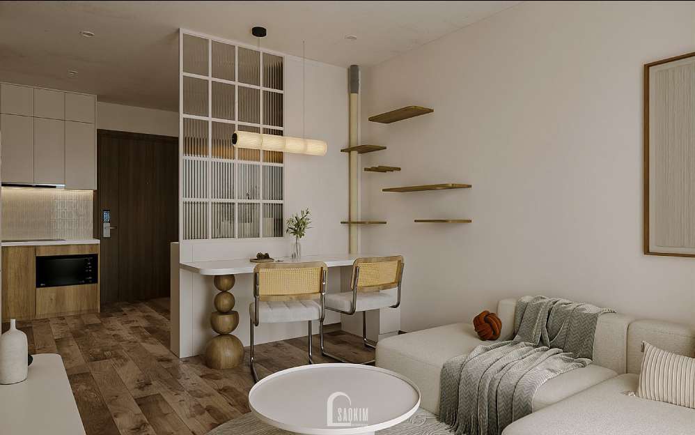 Thiết kế chung cư 1 ngủ Masteri Vinhomes Ocean Park phong cách Koreachic mix Scandinavian - Không Gian Lãng Mạn Ôm Ấp Những Tầm Hồn Mộng Mơ